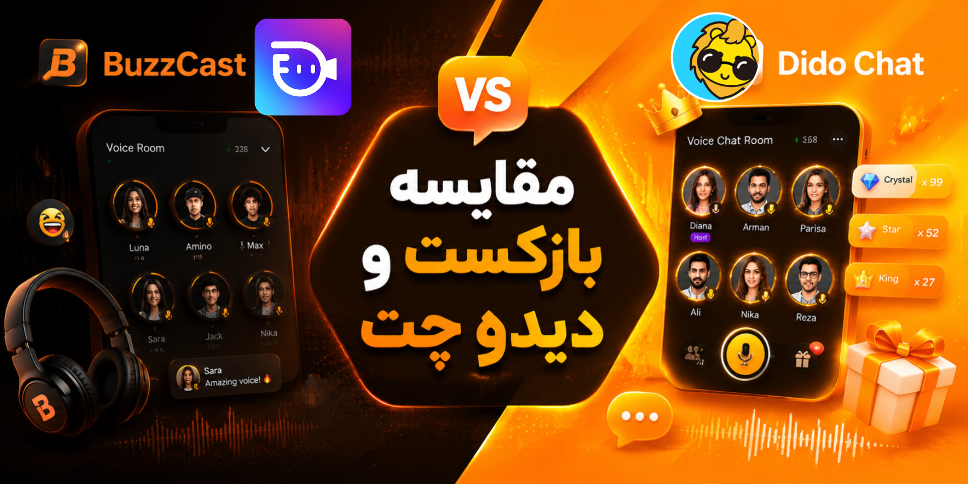 مقایسه BuzzCast با Dido Chat | بررسی کامل پشتیبانی، درآمد و امکانات برای کاربران ایران